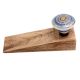 Blue Sapphire Hue Golden Pattern Ceramic Wooden Door Stopper